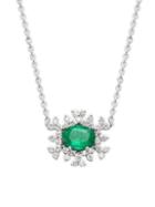 Hueb 18k White Gold Diamond & Emerald Pendant Necklace