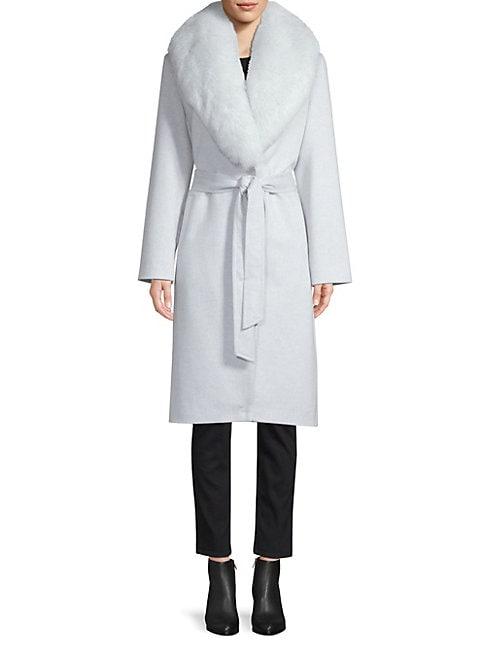 Sofia Cashmere Fox Fur-trim Wool & Cashmere Wrap Coat