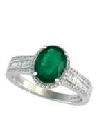 Effy Brasilica 14 Kt White Gold And Emerald Ring With Diamond Accents