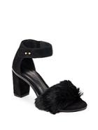 Bernardo Rabbit Fur Block-heel Sandals