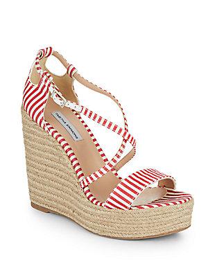 Tabitha Simmons Jenny Striped Espadrille Wedge Sandals