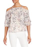 Clich Ruffled Paisley Print Cold-shoulder Top