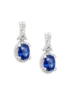 Effy 14k White Gold Diamond & Sapphire Oval Drop Earrings