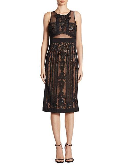 Marchesa Embroidered Mesh Lace Dress