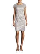 Adrianna Papell Feather Sequined Sheath Dress