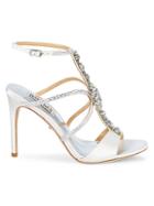 Badgley Mischka Faye Crystal-embellished T-strap Satin Sandals