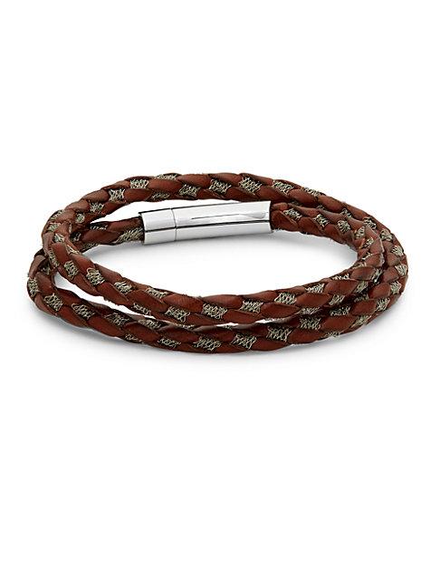 Tateossian Stainless Steel And Leather Braided Bracelet