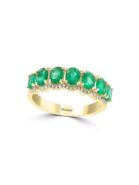 Effy 14k Yellow Gold Diamond & Emerald Ring