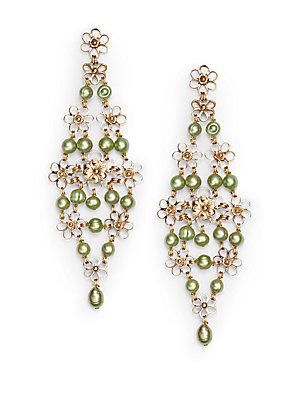 Stephen Dweck 5mm Green Pearl & Bronze Trellis Earrings