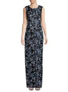 Aidan Mattox Floral-embroidered Jacquard Sequin Gown