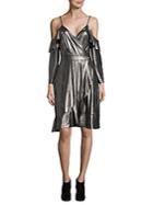 Collective Concepts Ruffle Metallic Cold Shoulder Dress
