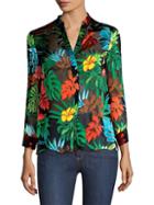 Alice + Olivia Amos Roll-cuff Floral-print Blouse