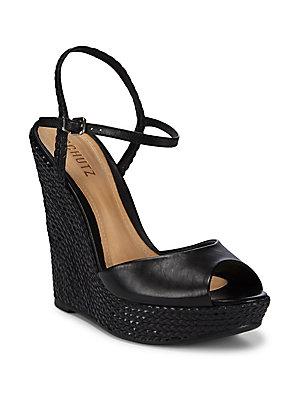 Schutz Antonella Leather Wedge Sandals