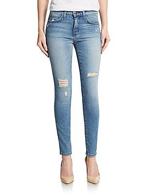 Current/elliott Distressed High-waist Skinny Jeans