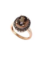 Effy 14kt. Rose Gold Smokey Topaz Ring With Brown And White Diamonds