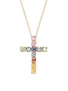 Effy 14k Yellow Gold & Multicolor Sapphire Cross Pendant Necklace