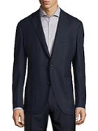 Luciano Barbera Navy Hopsack Wool Suit Jacket