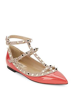 Valentino Pyramid Studded Double Buckle Leather Flats