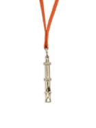Herm S Vintage Stainless Steel & Leather Whistle Pendant Long Necklace