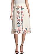 Alice + Olivia Gieselle Embroidered Leather Skirt