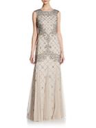 Adrianna Papell Embellished Lattice Cap-sleeve Gown