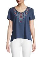 Solutions Embroidered Cotton-blend Top