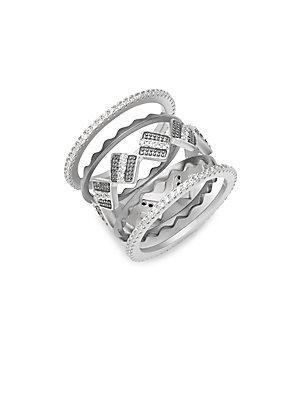 Freida Rothman Contemporary Deco Cubic Zirconia And Sterling Silver Crown Ring