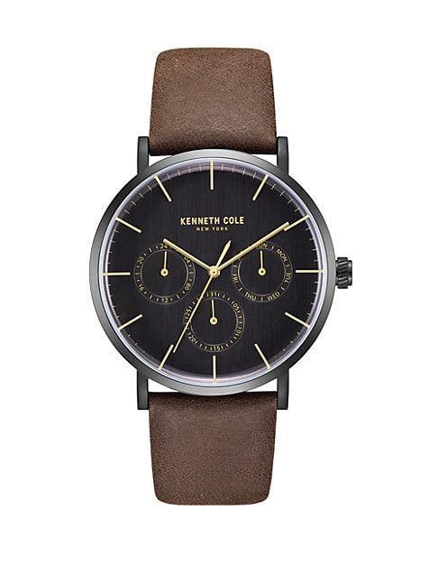Kenneth Cole New York Chronograph Black Dial Leather Strap Watch