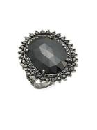 Bavna Black Spinel And Sterling Silver Faceted Cocktail Ring