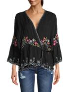 Johnny Was Aiden Floral Embroidery Wrap Top