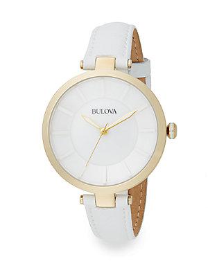 Bulova Goldtone Stainless Steel & Leather Strap Watch