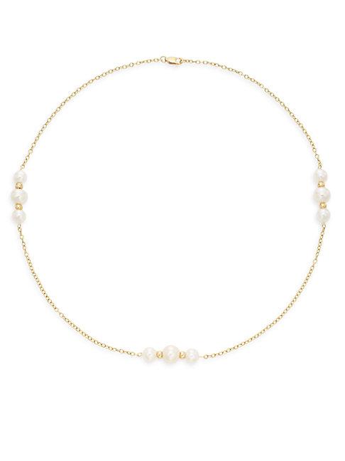 Mastoloni 7mm-8.5mm White Pearl & 18k Yellow Gold Station Necklace
