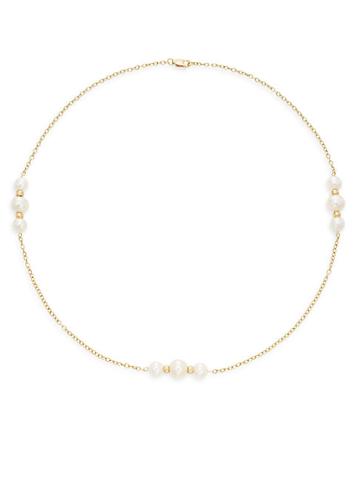 Mastoloni 7mm-8.5mm White Pearl & 18k Yellow Gold Station Necklace