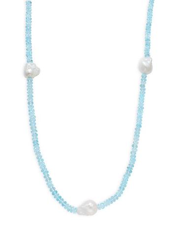 Arthur Marder Fine Jewelry Blue Topaz & Baroque Pearl Long Necklace