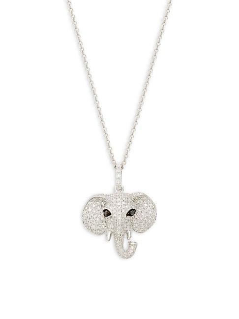 Effy 14k White Gold Black & White Diamond Elephant Pendant Necklace