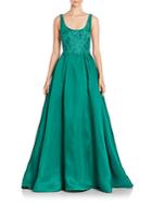 Theia Solid Lace Fit & Flare Gown
