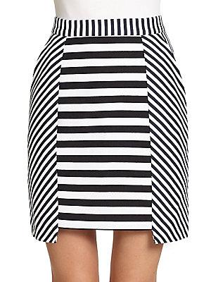 Whit Contrast Striped Scuba Skirt
