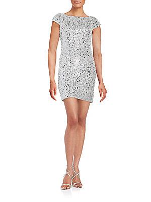 Adrianna Papell Sequined Lace Cap-sleeve Sheath Dress