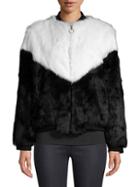 Adrienne Landau Colorblock Rabbit Fur Varsity Jacket