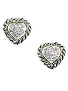 Effy Balissima Sterling Silver And 18kt. Yellow Gold Pave Diamond Heart Stud Earrings