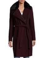 Calvin Klein Twill Belted Faux-fur Collar Coat