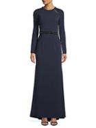 Carmen Marc Valvo Infusion Embellished Long-sleeve Gown