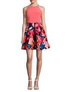 Adrianna Papell Floral-print Pleated Halter Dress
