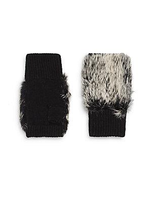 Adrienne Landau Rabbit Fur-trimmed Fingerless Gloves