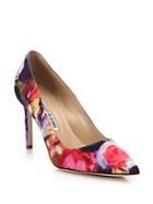 Manolo Blahnik Bb Floral Print Satin Pumps