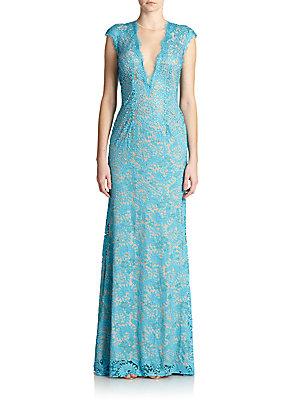 Jovani Crystal-embellished Lace Gown