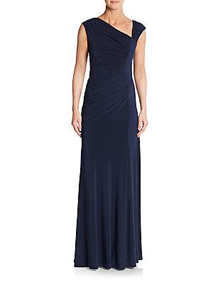 Vera Wang Asymmetrical Ruched Gown