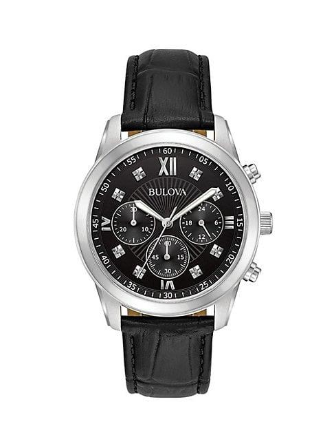Bulova Dress Standard Diamond Stainless Steel & Leather-strap Chronograph Watch