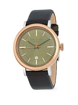 Ted Baker London Connor Stainless Steel Leather Strap Watch