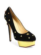 Charlotte Olympia Dolly Spider-studded Suede Platform Pumps